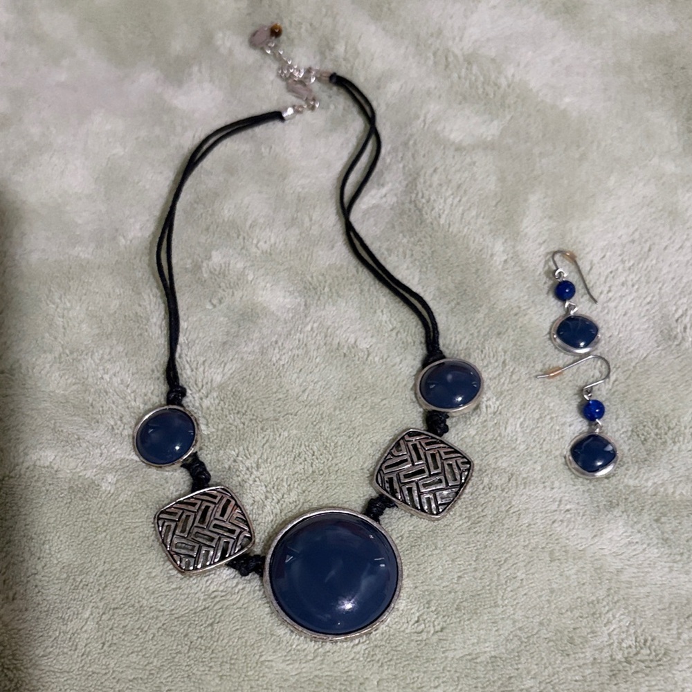 Elegant Blue and Silver Necklace and Earring Set